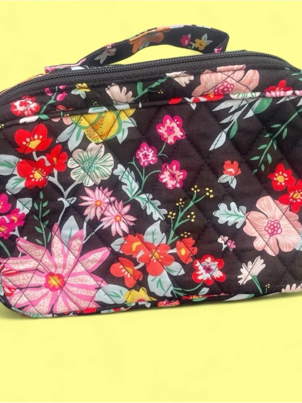 Vera Bradley Tangerine twist double zip Floral Quilted cosmetic Makeup Case